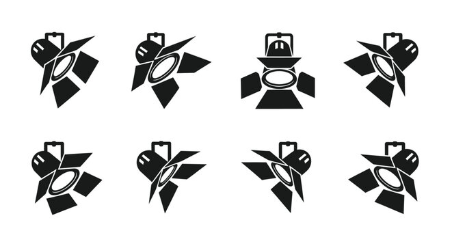 Arrangement of stage lighting fixtures in a repeating pattern silhouette