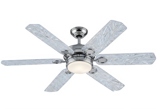 Modern ceiling fan with five sleek metallic blades for indoor use