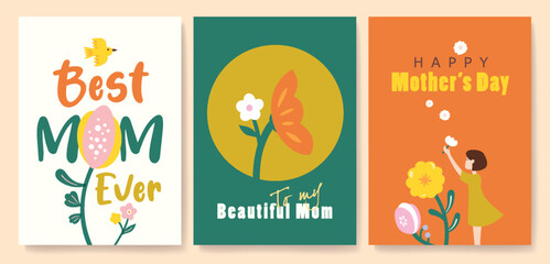 Fototapeta premium Happy Mother's Day Calligraphy abstract art background vector. Luxury minimal style wallpaper with art flower. Vector background for banner, poster.