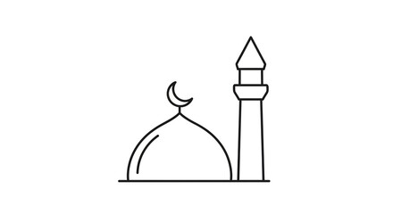 Obraz premium Minimalist mosque dome and minaret line art vector illustration