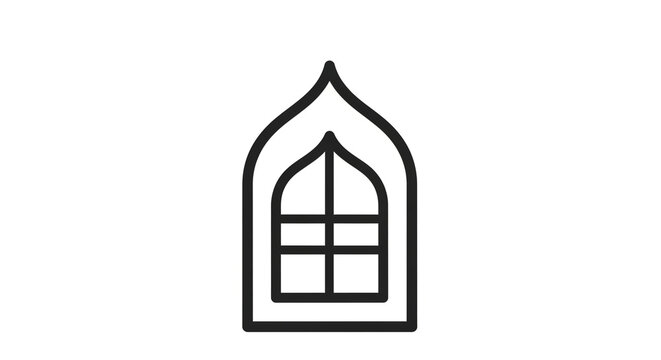 Minimalist Islamic arch window icon design in black and white vector style