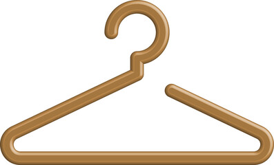 Gold metal hanger with curved hook isolated on transparent background