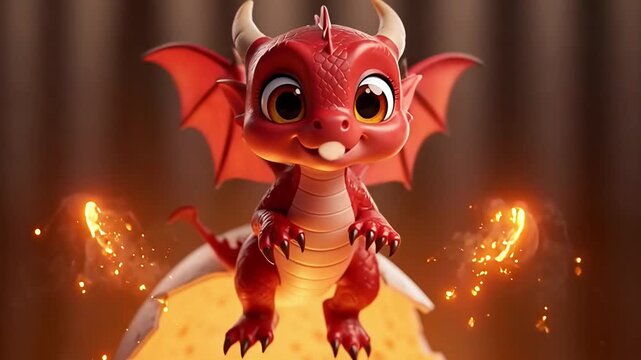 Adorable Baby Dragon Hatching from Egg with Fiery Breath and Glowing Eyes.