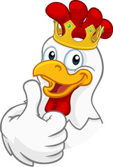 A chicken rooster cockerel bird cartoon character in a kings gold crown giving a thumbs up © Christos Georghiou