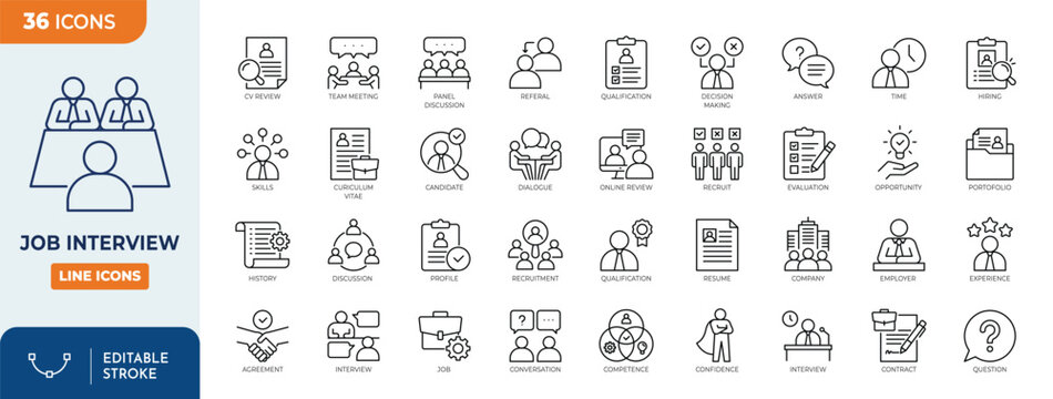 Job Interview icon set. Editable icon set. Vector illustration