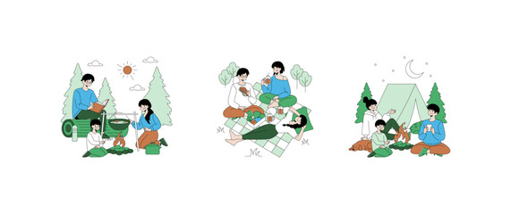 Fototapeta premium Family Enjoying Outdoor Activities Vector Illustration