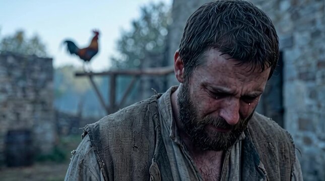 Man Crying Bitterly in Early Dawn Light Close-Up