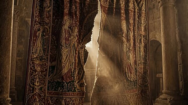 Massive Intricate Temple Veil Tearing Down the Middle