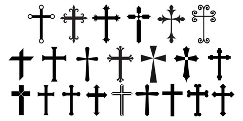 Fototapeta premium Set cross religion vector for spiritual banners. Ideal for symbolizing Christian faith, classic church heritage, traditional belief, and peaceful holy worship.