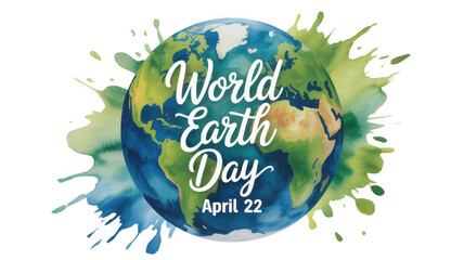 Artistic World Earth Day illustration with globe and watercolor paint splash isolated on transparent background