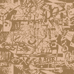 Monochrome brown 2 colors seamless grunge pattern for boy textile, sport urban clothes. Grunge graffiti texture, repeat print. Street art wall repeated ornament. Vector background © Юрий Парменов