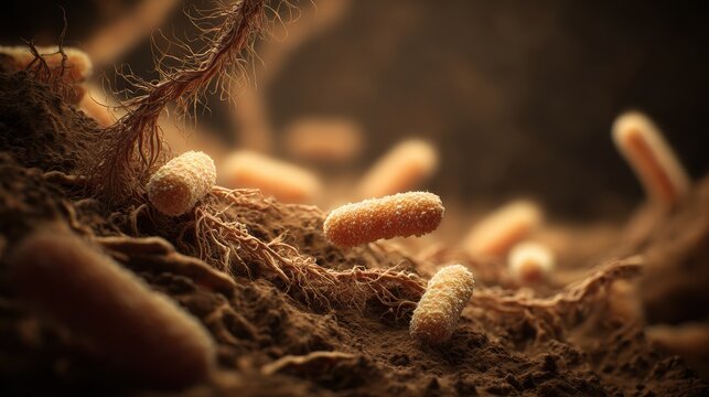 Detailed 3D Render of Nitrogen-Fixing Rhizobium Bacteria in Soil