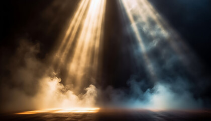 Bright Sunlight Beams Shining Down from Above Through Darkness Creating Dramatic Light Rays