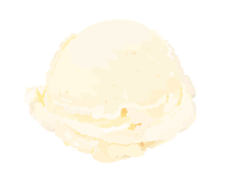 Tasty cartoon vanilla ice cream scoop. Vector hand drawn illustration isolated on white background. Sweet summer dessert icon illustration.	