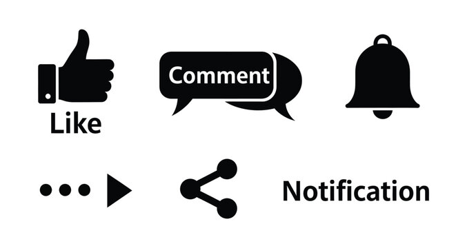Social media icons for like comment share and notification Vector, illustration