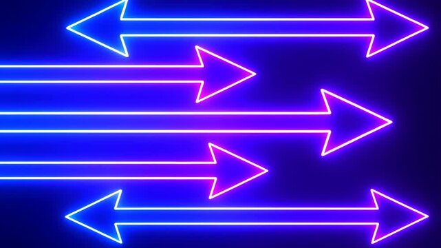 Arrows neon blue glowing with abstract cinematic closeup effect featuring arrow signs, direction signs, indication signs with navigation signs and