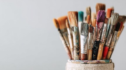 Obraz premium Assortment of artist brushes with paint stained handles