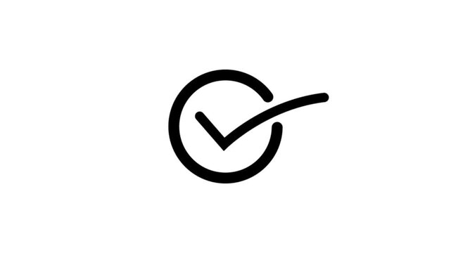 Black check mark inside a circle on a white background tick symbol