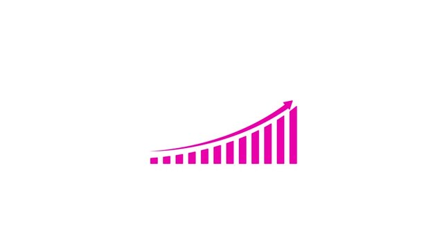 Pink bar graph with upward trending arrow on white background bar chart rising