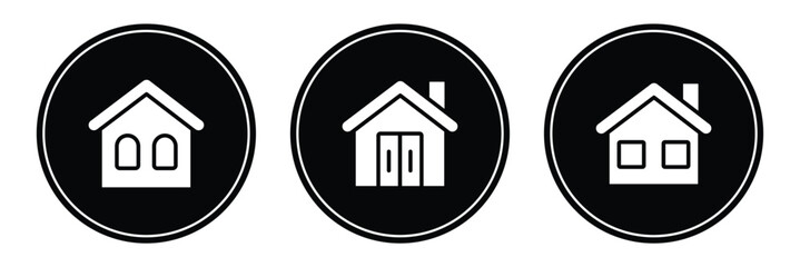 Fototapeta premium Residential Home Icon Set with Circular Borders – Simple Line and Solid House Symbols for Real Estate, Property Listings and Construction Concepts