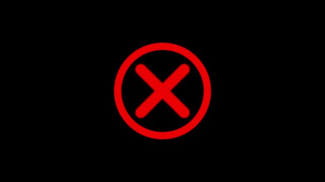 Red X Mark Inside a Circle with Neon Glow on Black Background glowing