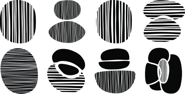 Abstract geometric shapes with striped and solid forms a striking silhouette