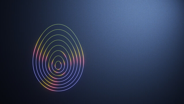 Colorful neon easter egg with glowing concentric lines on a dark background