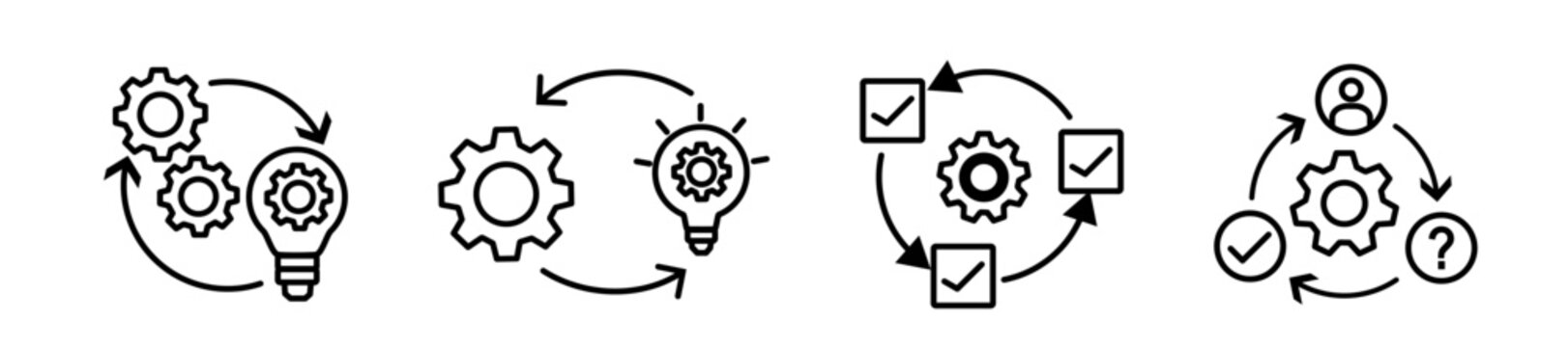 Gear Process Icons Set &ndash; Business Workflow, Strategy, Automation, Optimization, System Management Line Icons