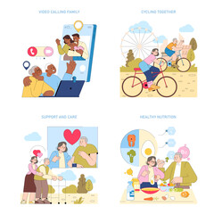 Fototapeta premium Family Connections and Daily Activities Vector Set