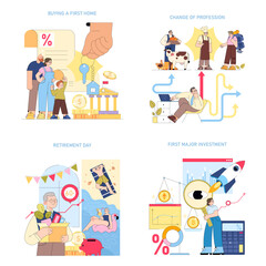 Fototapeta premium Illustrating Milestones First Home to Retirement
