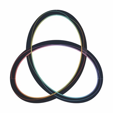 Trefoil shaped looping form with smooth multicolour gradient across continuous curved structure