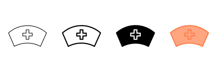 Fototapeta premium Set of minimalist nurse cap icons with transparent background, depicting medical hats with cross symbols for healthcare apps, hospital services, and nursing care, vector illustration
