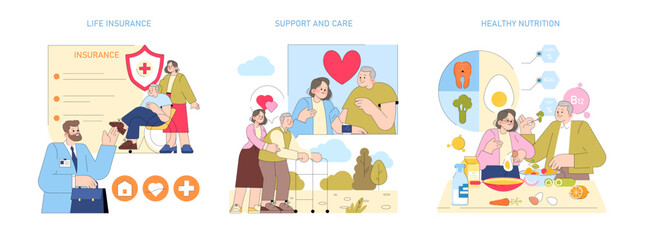Fototapeta premium Vector Illustration of Life Insurance and Care Concepts