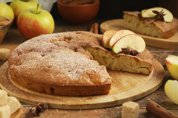Naklejka premium A freshly baked apple pie Szarlotka, traditional dish of Polish cuisine 