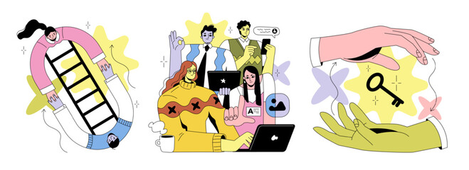 Naklejka na ściany i meble Creative Teamwork and Idea Sharing Vector Illustration