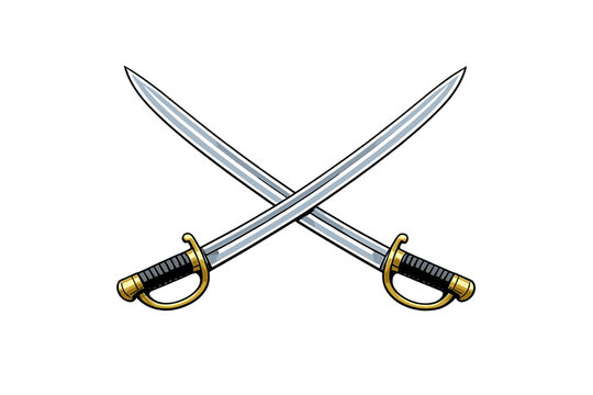 Illustration of two crossed naval cutlasses or cavalry sabers with