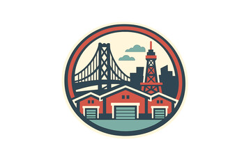 Naklejka premium A flat design vector illustration depicts a circular city badge with