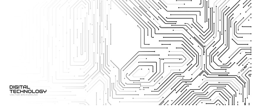 White Circuit Board Background with Modern Tech Chip Line Pattern, Ideal for Technology, Semiconductor, and Digital Themes. Vector Illustration.
