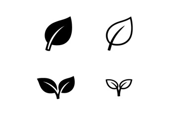 Fototapeta premium A collection of four minimalist leaf icons in solid black and outline