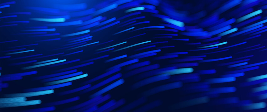 Futuristic Digital Stream Lines With Neural Network Data Particles. Abstract Big Data Technology Background For Artificial Intelligence And Data Analytics Concepts.