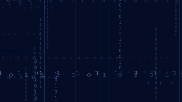Digital Data Stream: The abstract representation of binary code cascading down a screen, illustrating the digital information age and modern computing. 