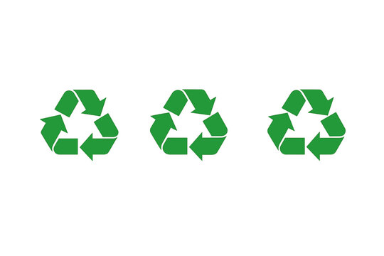 A set of three green recycling symbols arranged horizontally on a