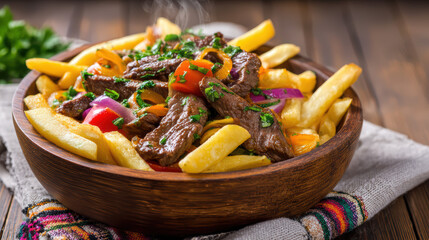 Fototapeta premium traditional peruvian lomo saltado beef dish