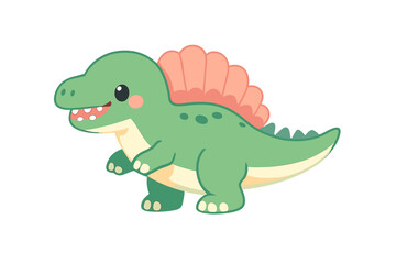 Obraz premium A cute cartoon Spinosaurus dinosaur illustration featuring a green