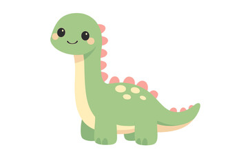 Fototapeta premium A cute green cartoon dinosaur with a long neck and pink spikes stands
