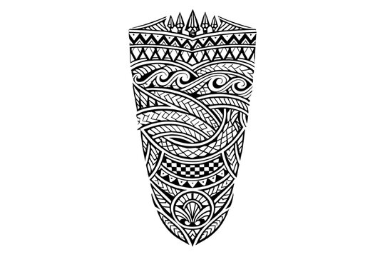 A black and white Polynesian tribal tattoo design featuring