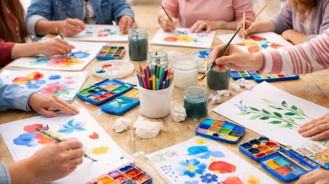 Paintbrush, hands and tools for painting in studio, color and craft in small business and above.

