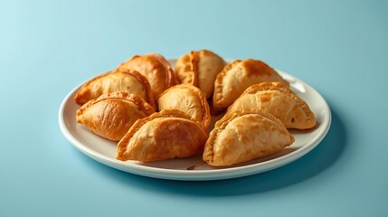 Fototapeta premium Plate Of Empanadas Or Pastries On Blue