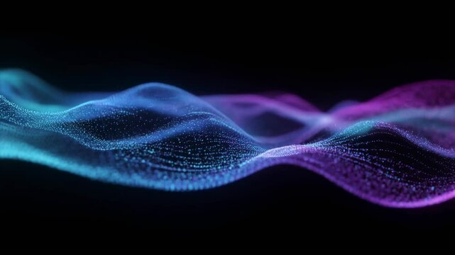 Abstract glowing digital wave with blue and purple particles flowing in space futuristic technology background