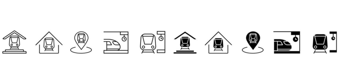 Railway station icon vector set.  Station Illustration sign collection. Depot symbol. Metro logo.